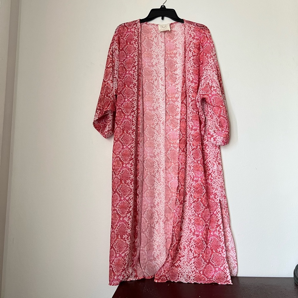 Pink Lily- Snake-Print Duster Kimono